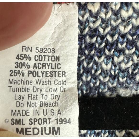 Women's VTG SML Sport Ltd Navy Floral Print Knit Scalloped Edge Granny Sweater M - Picture 5 of 5